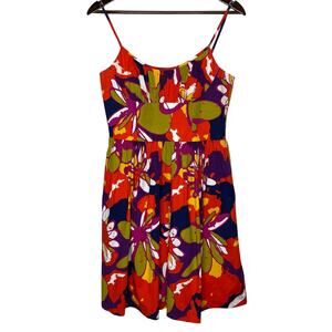Trina Turk Red and Purple Floral Spaghetti-Strap Mini Dress